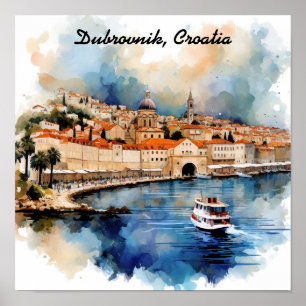 Stilvolles Dubrovnik Kroatien Aquarell-Gemälde Poster