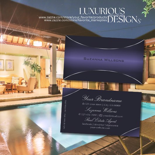 Stilvolles Dunkelblau mit Silbergrenzenaugenfang Visitenkarte