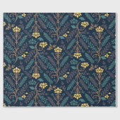 Stilvolles dunkelblaues Stoffmuster mit Blumen  Geschenkpapier (Flach)