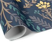 Stilvolles dunkelblaues Stoffmuster mit Blumen  Geschenkpapier (Rolleneckpunkt)