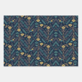 Stilvolles dunkelblaues Stoffmuster mit Blumen  Geschenkpapier Set (Vorderseite 3)