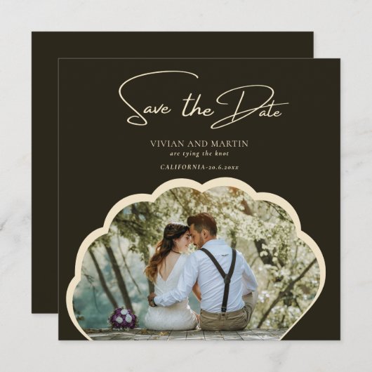 Stilvolles dunkelgrünes Foto Save the Date Einladung (Vorne/Hinten)