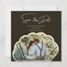 Stilvolles dunkelgrünes Foto Save the Date
