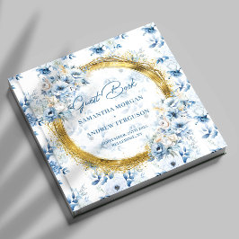 Stilvolles Dusty Blue Gold Glitzer Wedding Gästebu Gästebuch