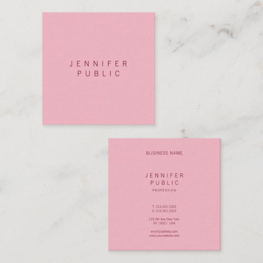 Stilvolles, einfaches Design in hellrosa Beruflich Quadratische Visitenkarte (Vorne/Hinten)