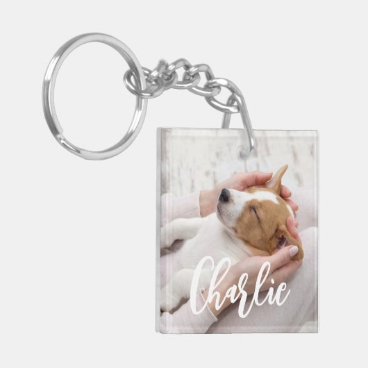 Stilvolles, einfaches, modernes Hundename 2-Foto Schlüsselanhänger (Vorderseite links)