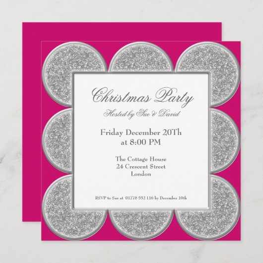 Stilvolles Einladungs-Silber-Glitzer-Rahmen-Rosa Einladung (Vorne/Hinten)