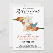 Stilvolles Elegant Orange White Retirement Floral Einladung (Vorderseite)