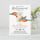 Stilvolles Elegant Orange White Retirement Floral Einladung (Stehend Vorderseite)