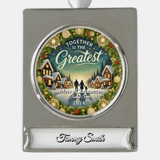 Stilvolles Elegantes Modernes Einfaches Retro Vint Banner-Ornament Silber (Vorderseite)