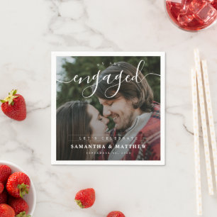 Stilvolles elegantes Paar-Foto-Verlobungsfeier Serviette