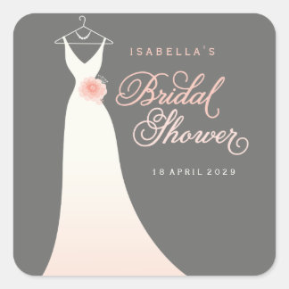 Stilvolles elegantes rosa Hochzeitsgown-Brautparty Quadratischer Aufkleber