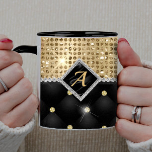 Stilvolles falsches Kristall-Gold-Schwarzdiamant-M Kaffeetasse