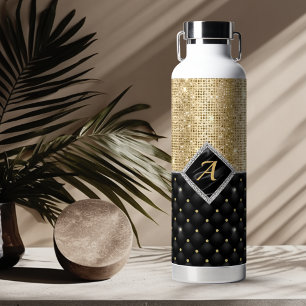 Stilvolles falsches Kristall-Gold-Schwarzdiamant-M Trinkflasche