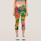 Stilvolles farbenfrohes, florales Design Capri Leggings (Vorderseite)