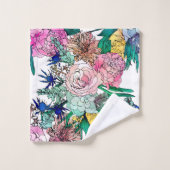 Stilvolles farbenfrohes, florales Muster Badhandtuch Set (Waschlappen)
