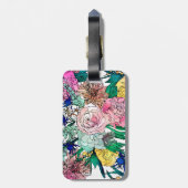 Stilvolles farbenfrohes, florales Muster Gepäckanhänger (Rückseite vertikal)