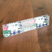 Stilvolles farbenfrohes, florales Muster Namensplakette (Seite)