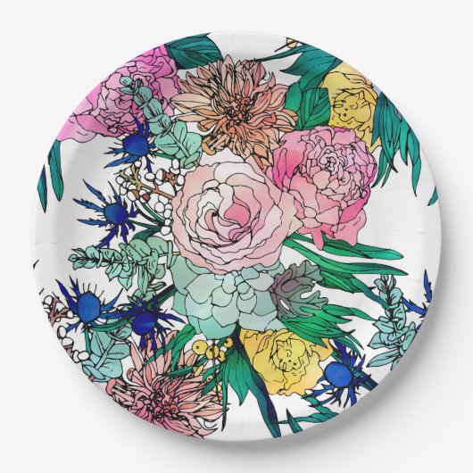 Stilvolles farbenfrohes, florales Muster Pappteller (Vorderseite)