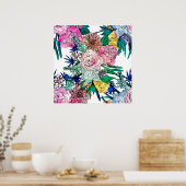 Stilvolles farbenfrohes, florales Muster Poster (Küche)