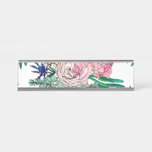 Stilvolles farbenfrohes, florales Muster Schreibtischnamensplakette