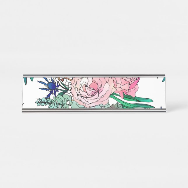 Stilvolles farbenfrohes, florales Muster Schreibtischnamensplakette (Vorderseite )