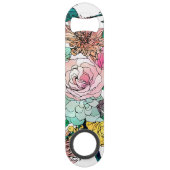 Stilvolles farbenfrohes, florales Muster Speed Flaschenöffner (Rückseite)