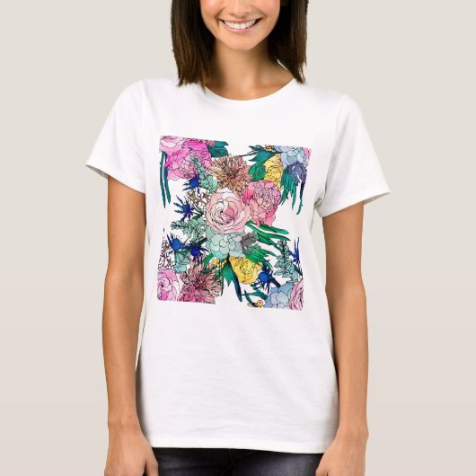 Stilvolles farbenfrohes, florales Muster T-Shirt (Vorderseite)