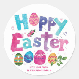 Stilvolles Farbige Blumen Happy Ostern Runder Aufkleber