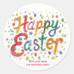 Stilvolles Farbige Blumige Frohe Ostern Runder Aufkleber