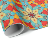 Stilvolles farbiges Mosaik - Folk Art Blume Blau Geschenkpapier (Rolleneckpunkt)