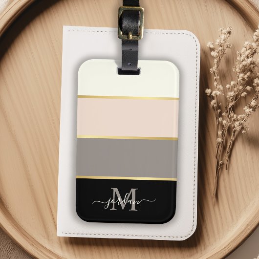 Stilvolles feminin gestreiftes Muster mit Monogram Gepäckanhänger