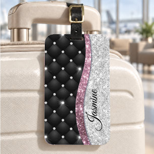 Stilvolles, feminin-glitzerndes, silber-schwarzes- gepäckanhänger