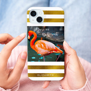 Stilvolles Flamingo Foto Gold Streifen Dare Quote Case-Mate iPhone Hülle