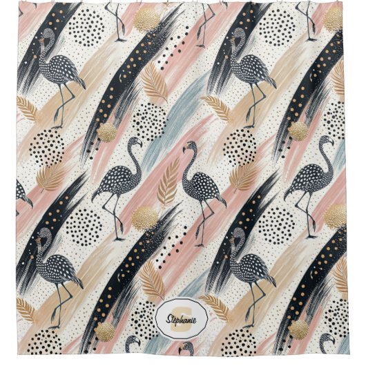 Stilvolles Flamingo- und Brushstroke-Muster Duschvorhang (Vorderseite)
