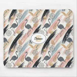 Stilvolles Flamingo- und Brushstroke-Muster Mousepad