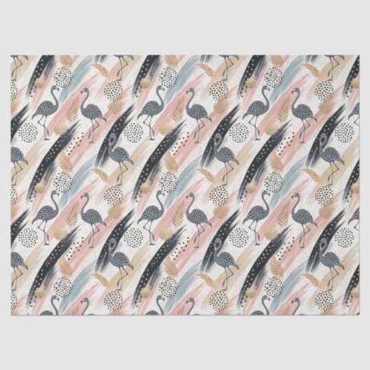 Stilvolles Flamingo- und Brushstroke-Muster Seidenpapier (Vorderseite)