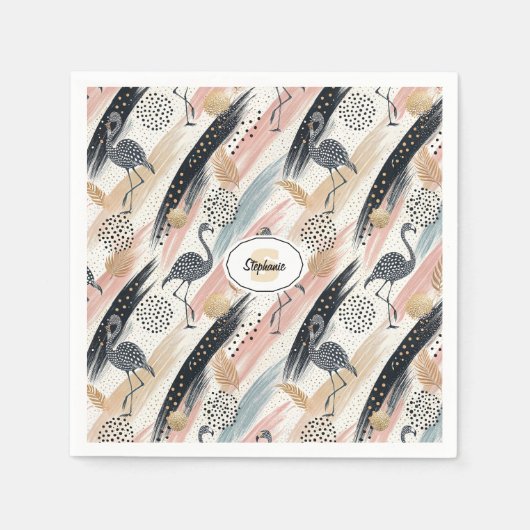 Stilvolles Flamingo- und Brushstroke-Muster Serviette (Vorderseite)