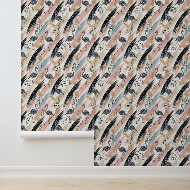 Stilvolles Flamingo- und Brushstroke-Muster Tapete (Anwendung)