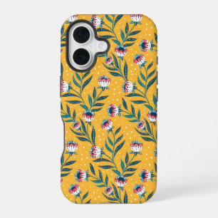 Stilvolles florales Motiv mit Punkten und grünen B iPhone 16 Hülle