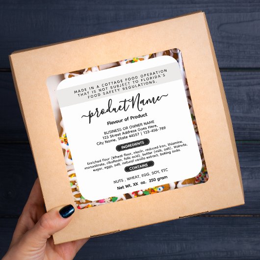 Stilvolles Florida Hütte Food Label Quadratischer Aufkleber