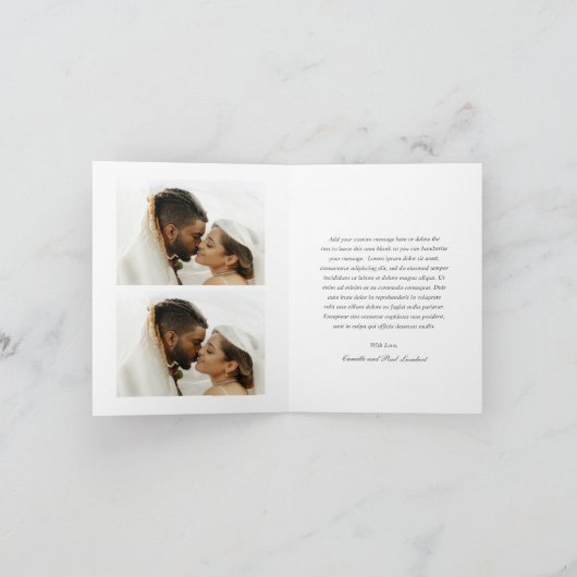 Stilvolles Forest Green Foto Minimalistische Hochz Dankeskarte (Innenseite)