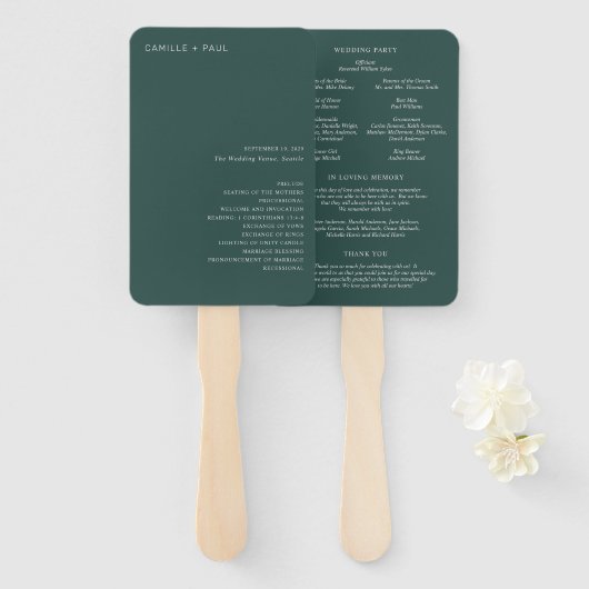 Stilvolles Forest Green Minimalistisch Wedding Pro Fächer (Vorne und Hinten)