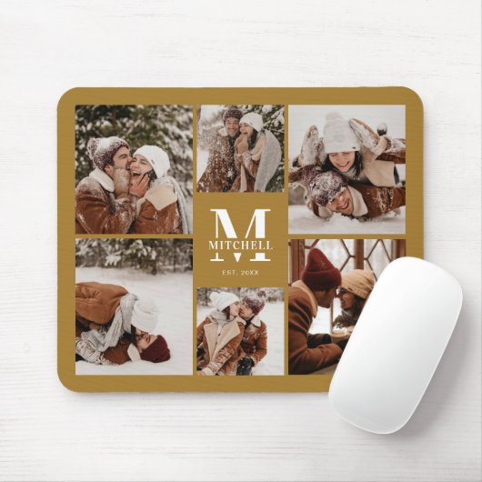 Stilvolles Foto Collage Personalisiert Monogram Ge Mousepad (Mit Mouse)