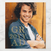 Stilvolles Foto Date Abschluss Gold Script Weinetikett (Einzelnes Label)