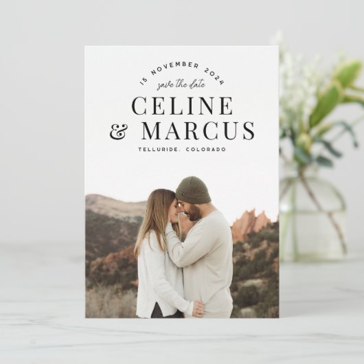 Stilvolles Foto Doppelseitig Save The Date (Stehend Vorderseite)