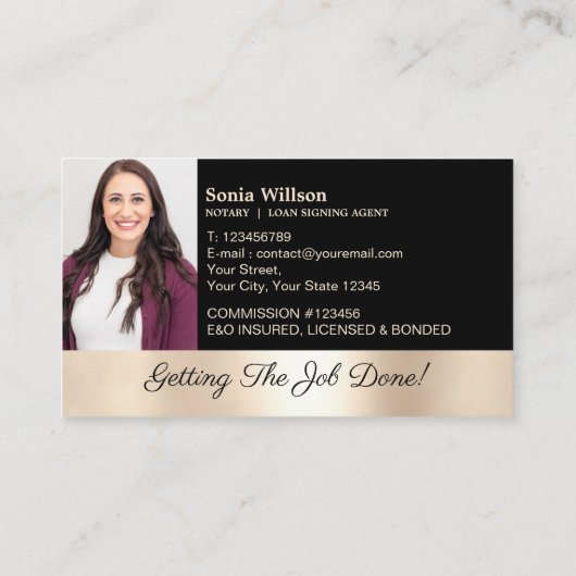 Stilvolles Foto für Notar- und Kreditsignaturen in Visitenkarte (Rückseite)