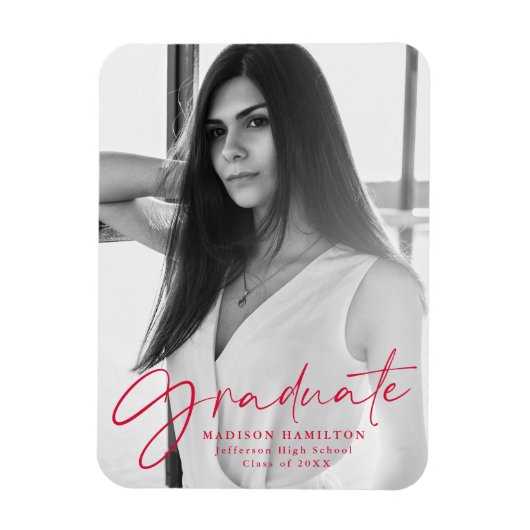 Stilvolles Foto für Red Script Abschluss Ankündigu Magnet (Vertikal)