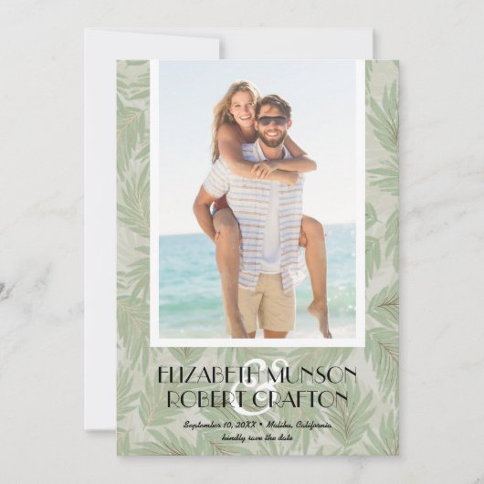 Stilvolles Foto Hochzeit Tropical Save the Date (Vorderseite)