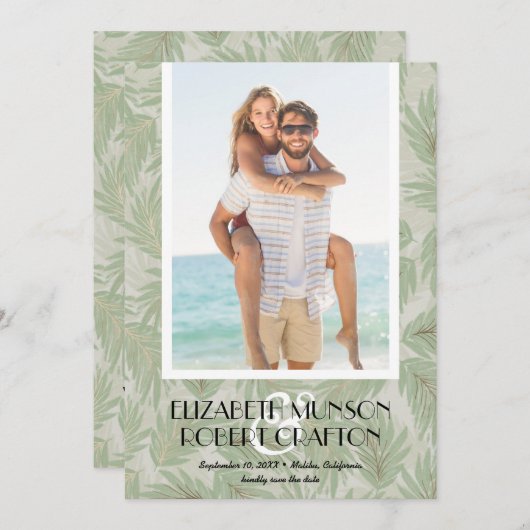 Stilvolles Foto Hochzeit Tropical Save the Date (Vorne/Hinten)